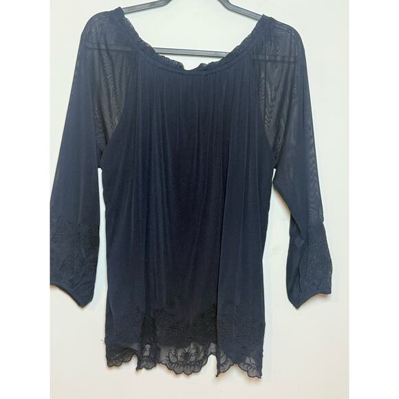 Ellane Rose Bohemian Embroidered Blouse with sheer Sleeves Size L - Picture 2 of 7